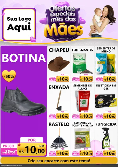 Modelo de Encarte para Encarte A4 Vertical com o tema Ofertas Especiais - Mês das Mães para Agropecuária