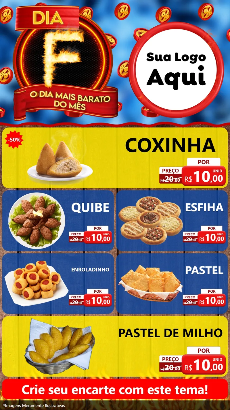 Modelo de TV para TV Vertical com o tema Dia F - O Dia Mais Barato Do Mês para Salgadaria