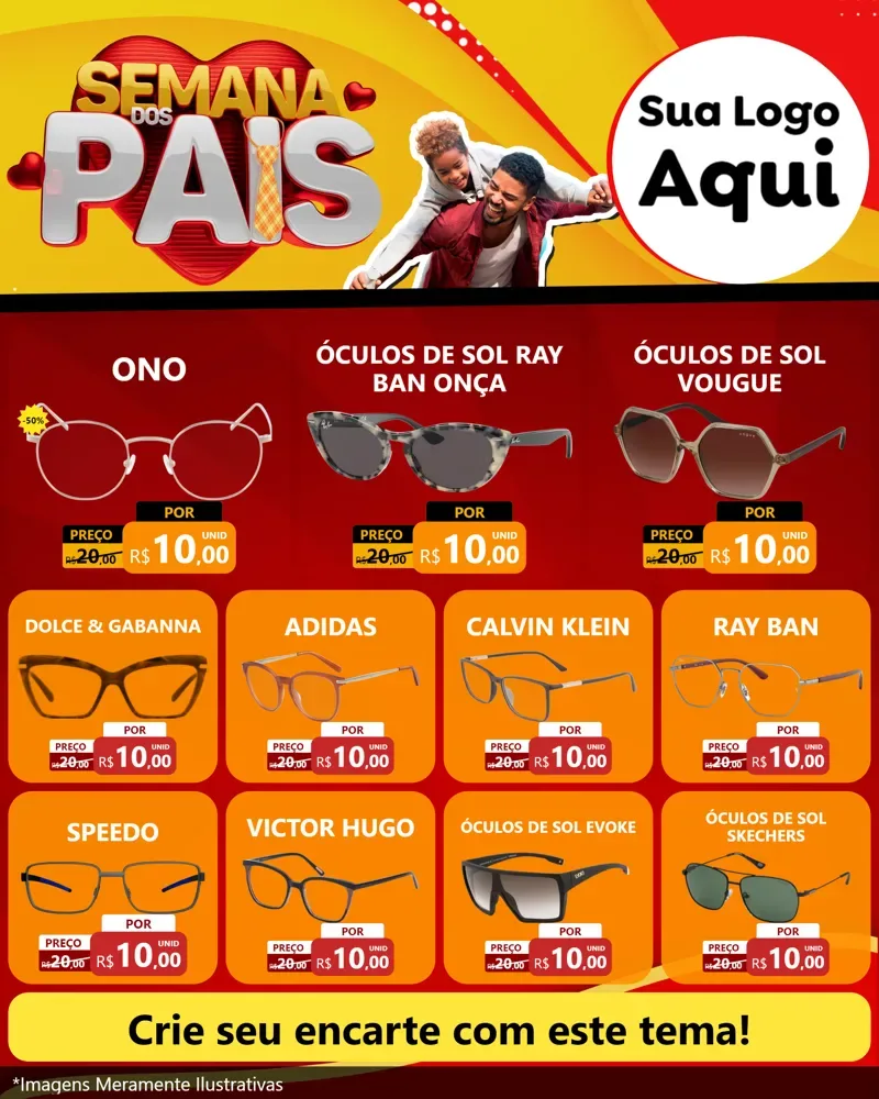 Modelo de Rede Social para Feed Instagram com o tema Semana Dos Pais para Óticas