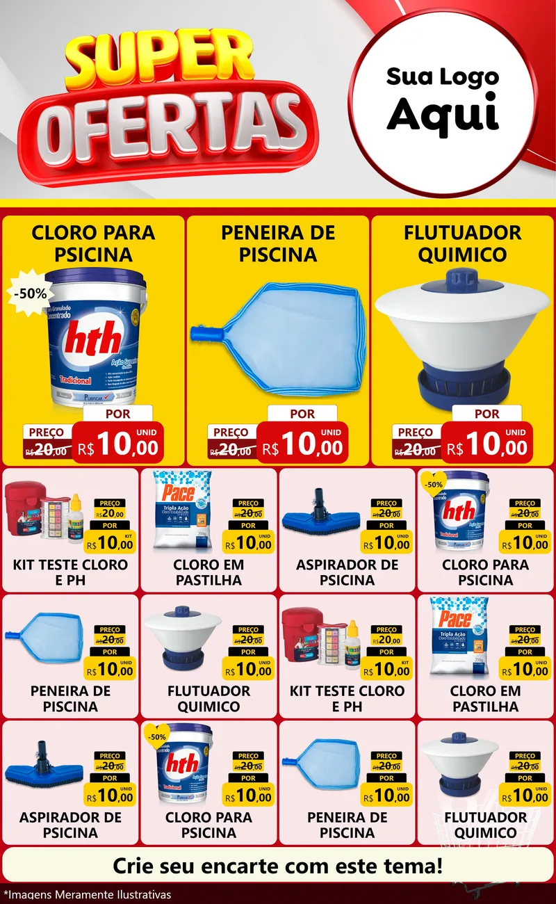Modelo de Encarte para Encarte Grande com o tema Super Ofertas para Produtos para Piscina