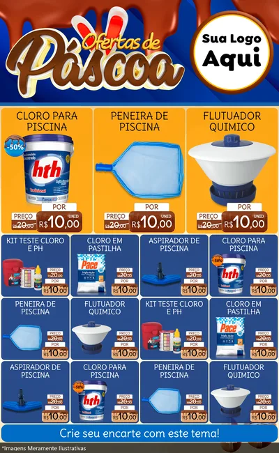 Modelo de Encarte para Encarte Grande com o tema Ofertas de Páscoa para Produtos para Piscina