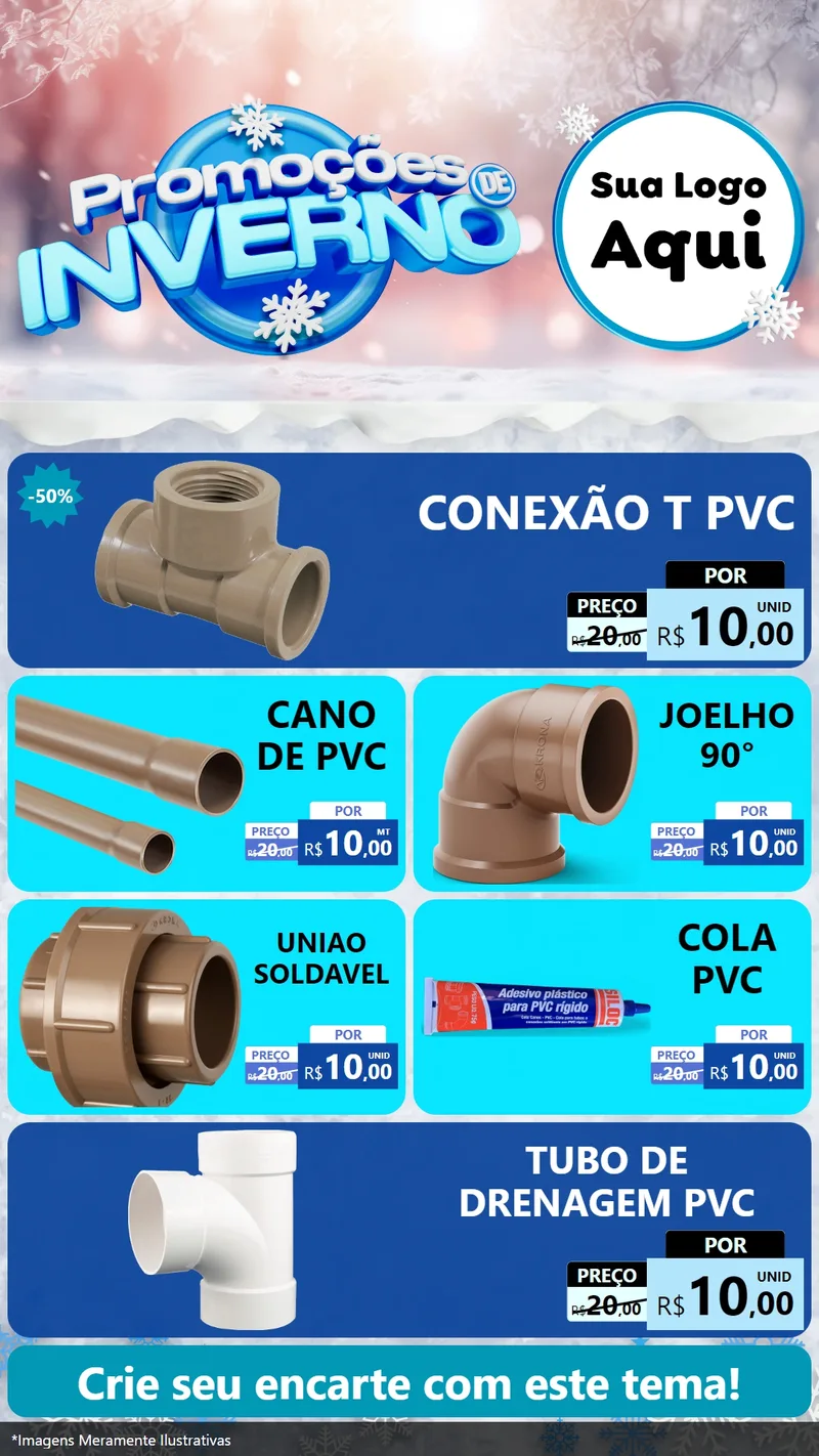 Modelo de TV para TV Vertical com o tema Promoções de Inverno para Tubos e conexões