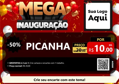 Modelo de Cartaz para Cartaz A4 Horizontal com o tema Mega Inauguração para Açougue
