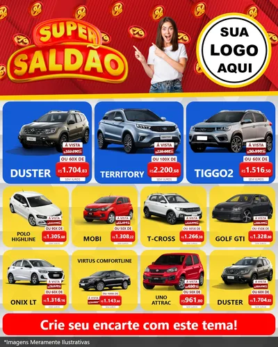Modelo de Rede Social para Feed Instagram com o tema Super Saldão para Concessionaria de Carros