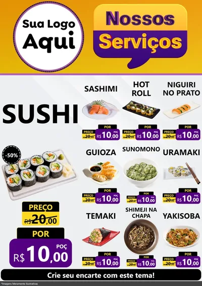 Modelo de Encarte para Encarte A4 Vertical com o tema Nossos Serviços para Comida japonesa