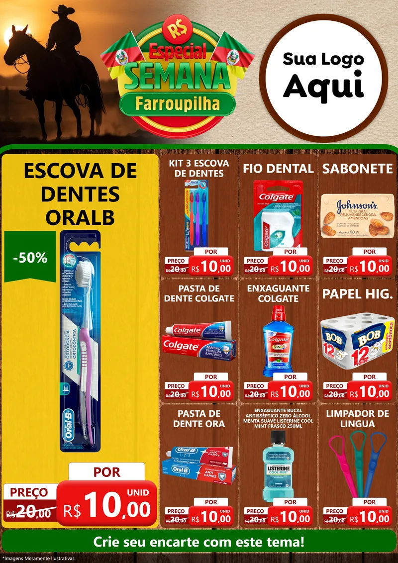 Modelo de Encarte para Encarte A4 Vertical com o tema Especial Semana Farroupilha para Higiene Pessoal