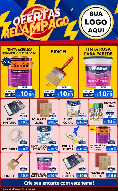 Modelo de Encarte para Encarte Grande com o tema Ofertas Relâmpago para Tintas e Ferramentas
