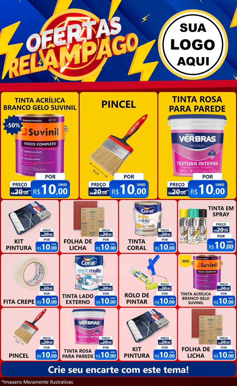 Modelo de Encarte para Encarte Grande com o tema Ofertas Relâmpago para Tintas e Ferramentas