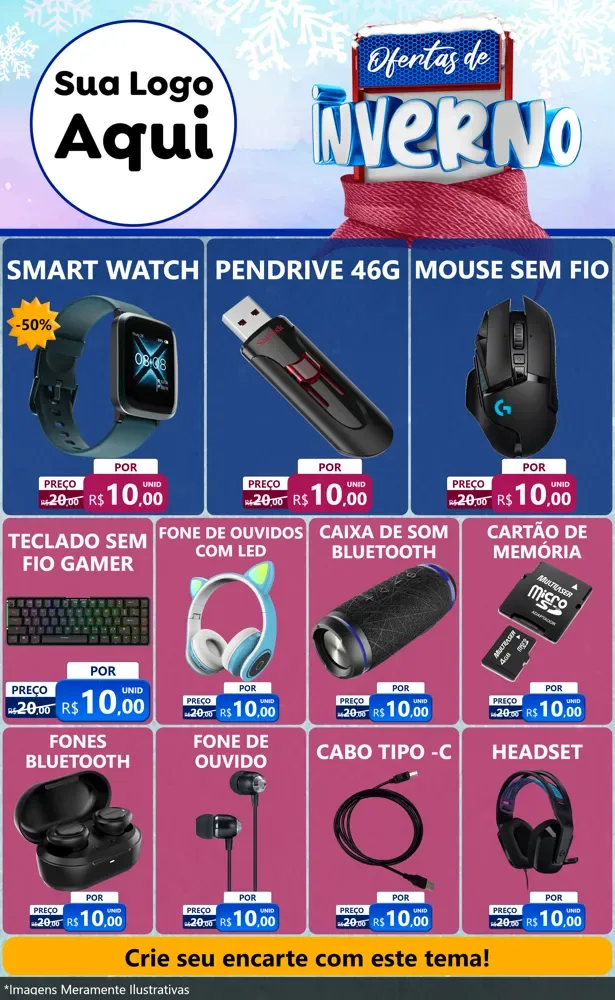 Modelo de Encarte para Encarte Grande com o tema Ofertas de Inverno para Informática