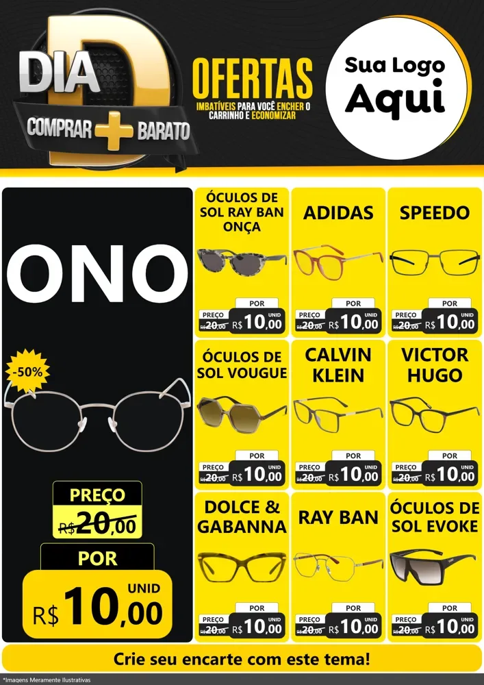 Modelo de Encarte para Encarte A4 Vertical com o tema Dia D Mais Economia para Óticas