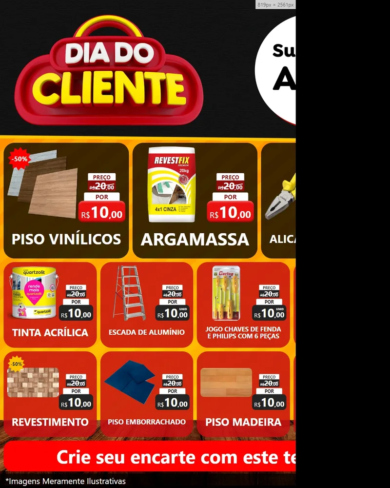 Modelo de Rede Social para Feed Instagram com o tema Dia do Cliente para Material para Construção