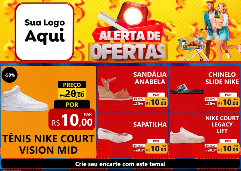 Modelo de Encarte para Encarte A4 Horizontal com o tema Alerta de Ofertas para Calçados