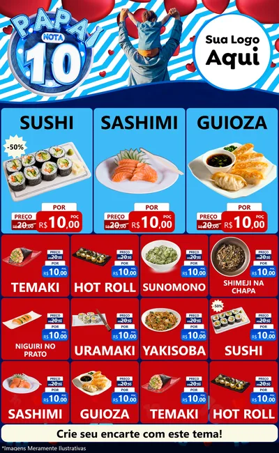Modelo de Encarte para Encarte Grande com o tema Papai Nota 10 para Comida japonesa
