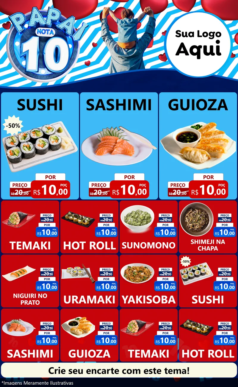Modelo de Encarte para Encarte Grande com o tema Papai Nota 10 para Comida japonesa