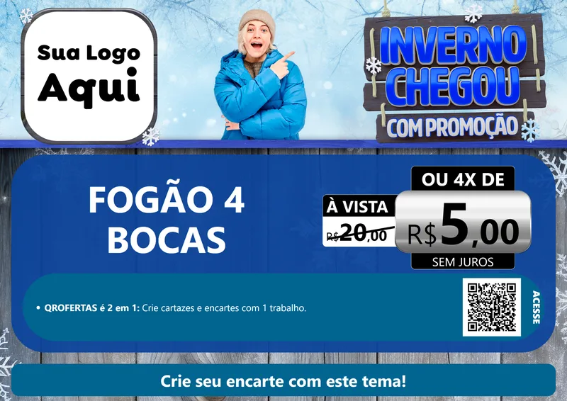 Modelo de Cartaz para Cartaz A4 Horizontal com o tema Inverno Chegou Com Promoção para Móveis e Eletro