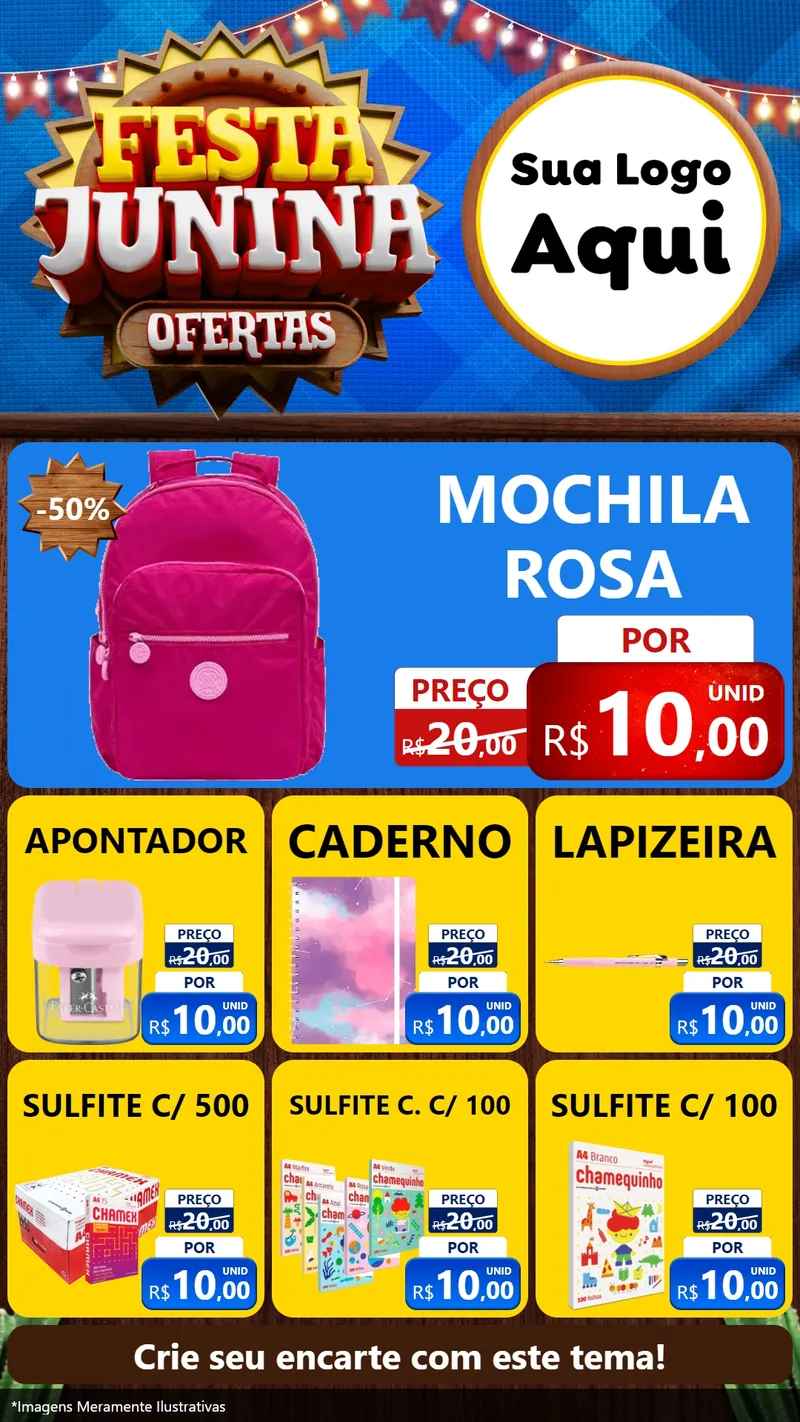 Modelo de Rede Social para Stories com o tema Festa Junina Ofertas para Papelaria