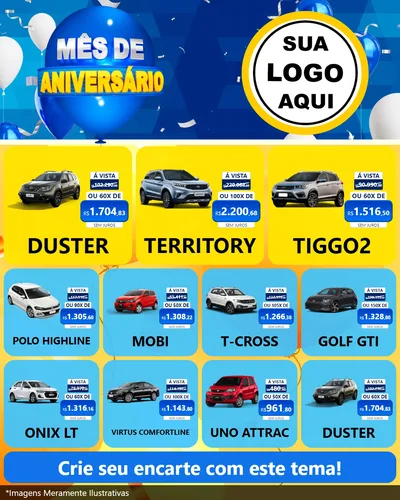 Modelo de Rede Social para Feed Instagram com o tema Mês de Aniversário para Concessionaria de Carros