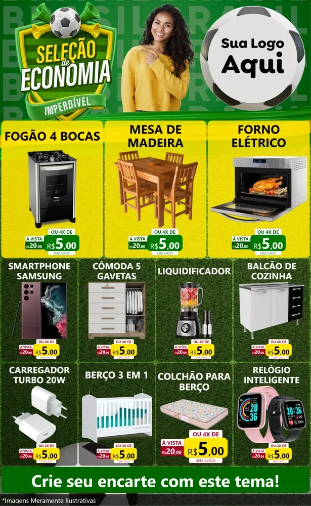Modelo de Encarte para Encarte Grande com o tema Seleção de Economia - Copa para Móveis e Eletro