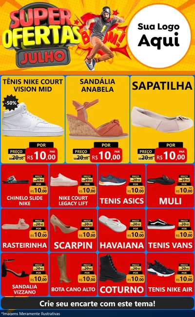 Modelo de Encarte para Encarte Grande com o tema Super Ofertas Julho para Calçados