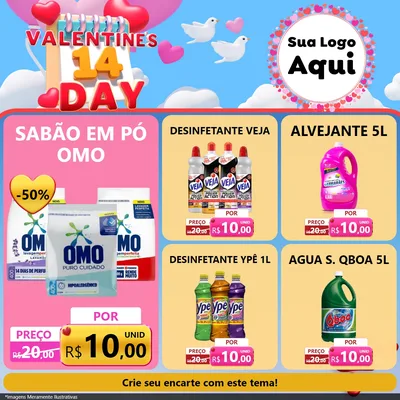 Modelo de Rede Social para Feed Facebook com o tema Valentine's Day para Produtos de Limpeza