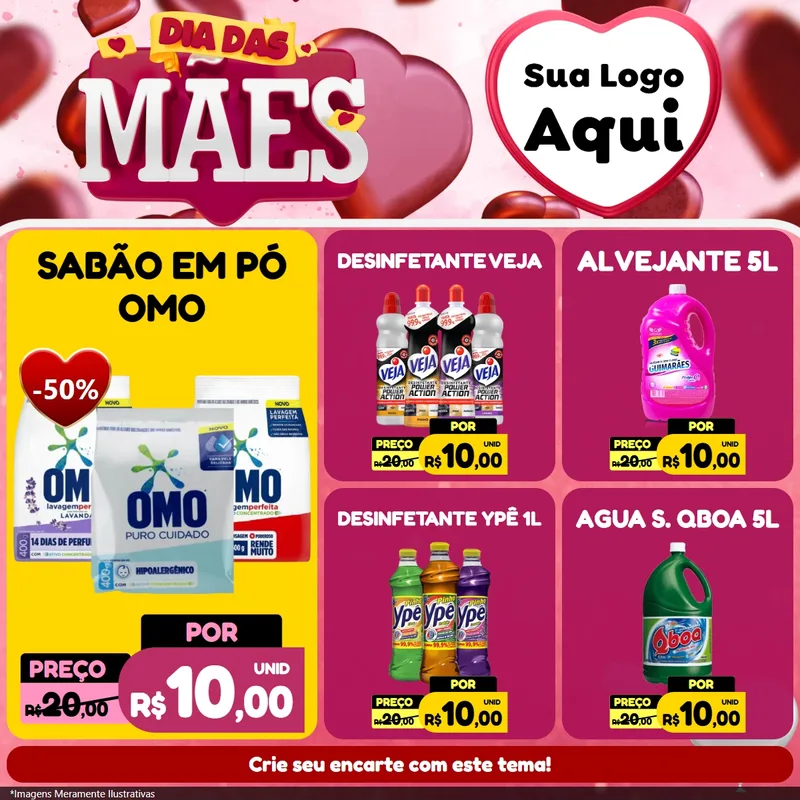 Modelo de Rede Social para Feed Facebook com o tema Dia Das Mães para Produtos de Limpeza