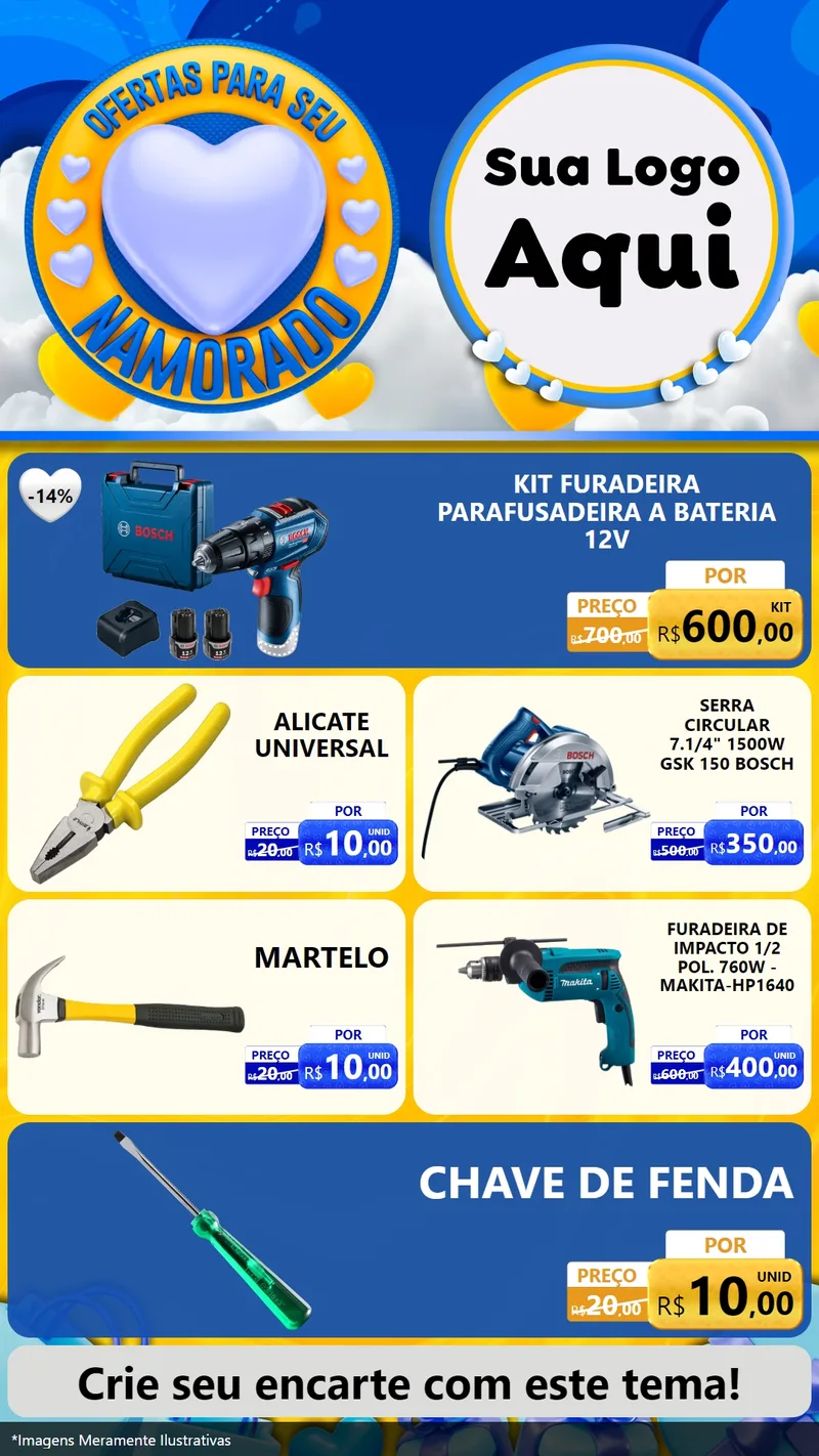 Modelo de TV para TV Vertical com o tema Ofertas Para Seu Namorado para Maquinas e Ferramentas