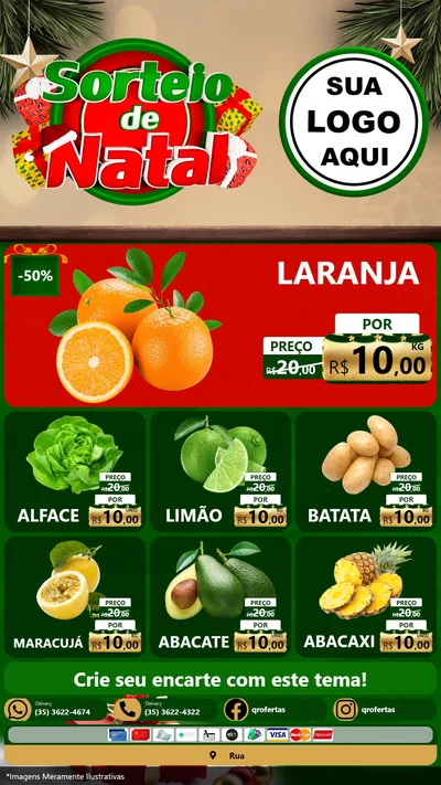 Modelo de Rede Social para Stories com o tema Sorteio de Natal para Hortifrúti