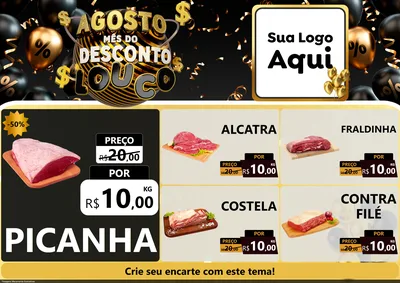 Modelo de Encarte para Encarte A4 Horizontal com o tema Agosto Mês do Desconto Louco para Açougue