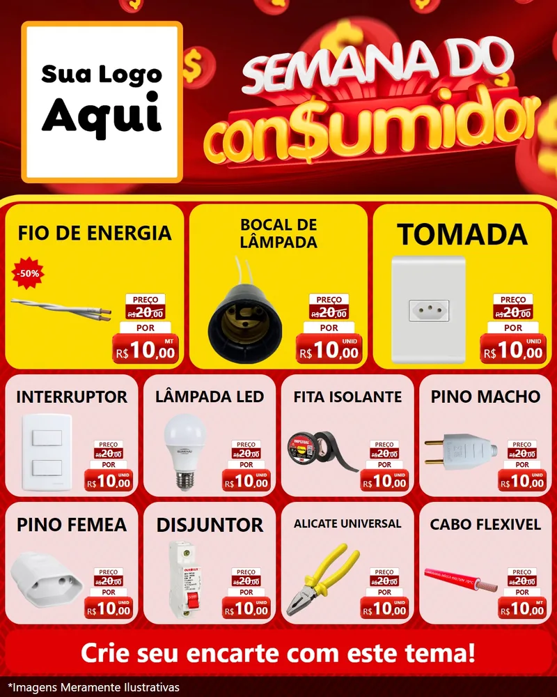Modelo de Rede Social para Feed Instagram com o tema Semana do Consumidor para Materiais Elétricos