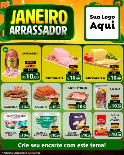 Modelo de Rede Social para Feed Instagram com o tema Janeiro Arrasador para Frios e Laticínios