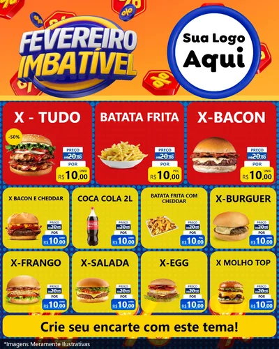 Modelo de Rede Social para Feed Instagram com o tema Fevereiro Imbatível para Hamburgueria