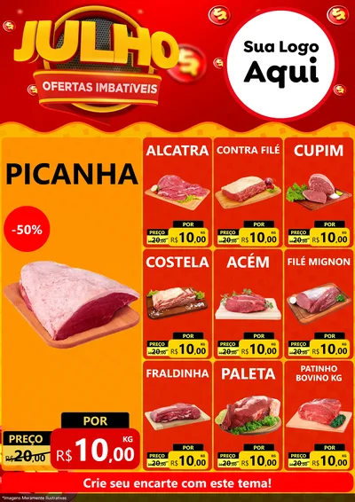 Modelo de Encarte para Encarte A4 Vertical com o tema Julho Ofertas Imbatíveis para Açougue