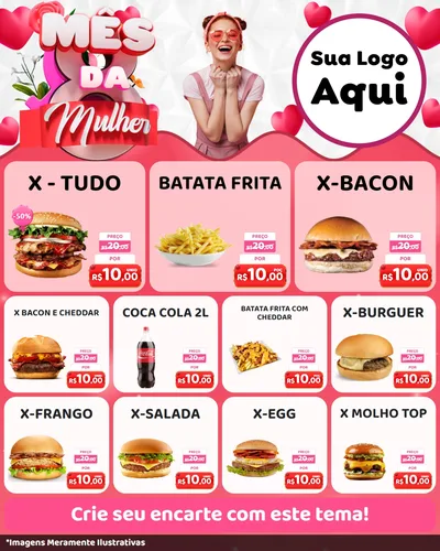 Modelo de Rede Social para Feed Instagram com o tema Mês da Mulher para Hamburgueria