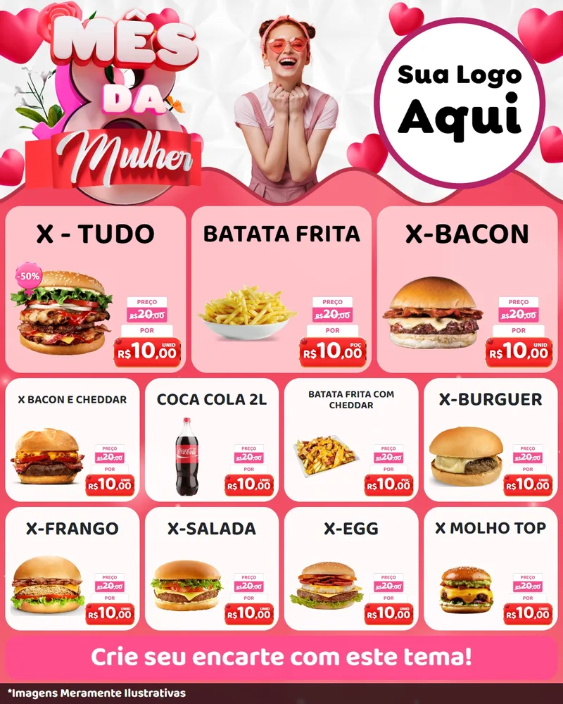 Modelo de Rede Social para Feed Instagram com o tema Mês da Mulher para Hamburgueria