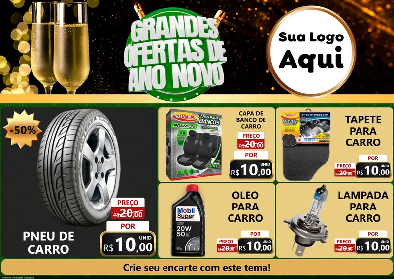 Modelo de Encarte para Encarte A4 Horizontal com o tema Grandes Ofertas de Ano Novo para Auto peças