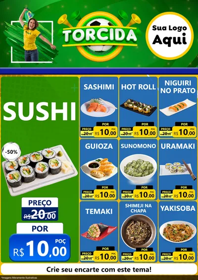Modelo de Encarte para Encarte A4 Vertical com o tema Torcida para Comida japonesa