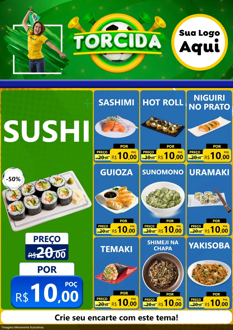 Modelo de Encarte para Encarte A4 Vertical com o tema Torcida para Comida japonesa