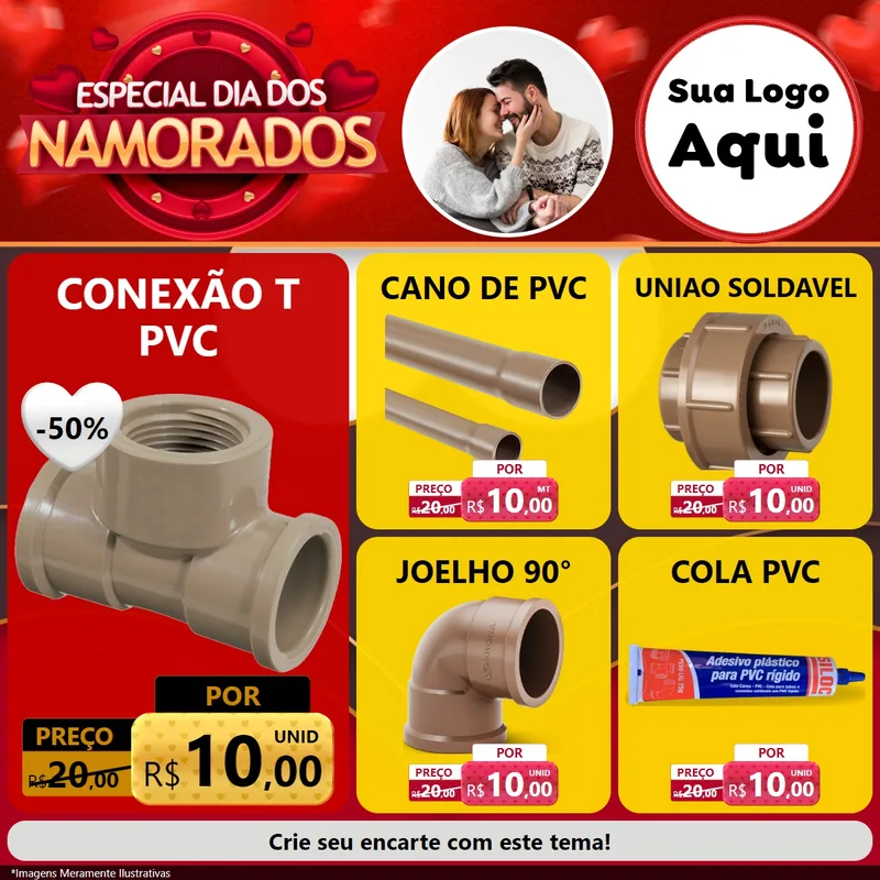 Modelo de Rede Social para Feed Facebook com o tema Especial Dia Dos Namorados para Tubos e conexões