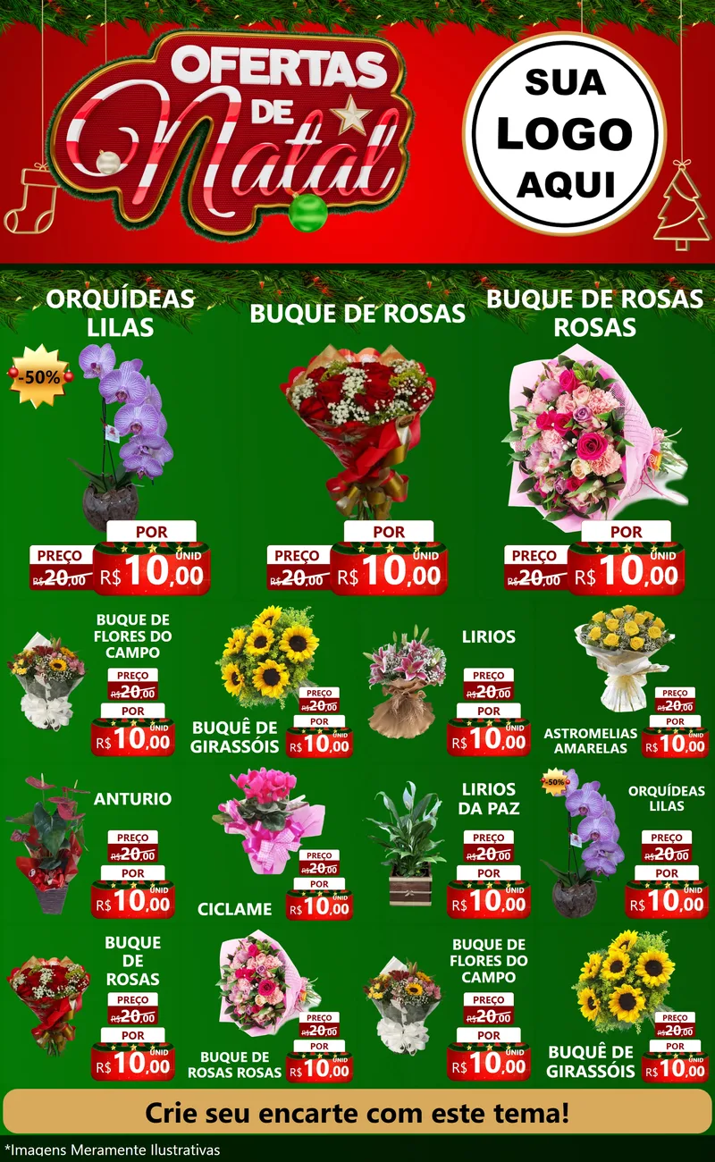 Modelo de Encarte para Encarte Grande com o tema Ofertas de Natal para Floricultura e jardim