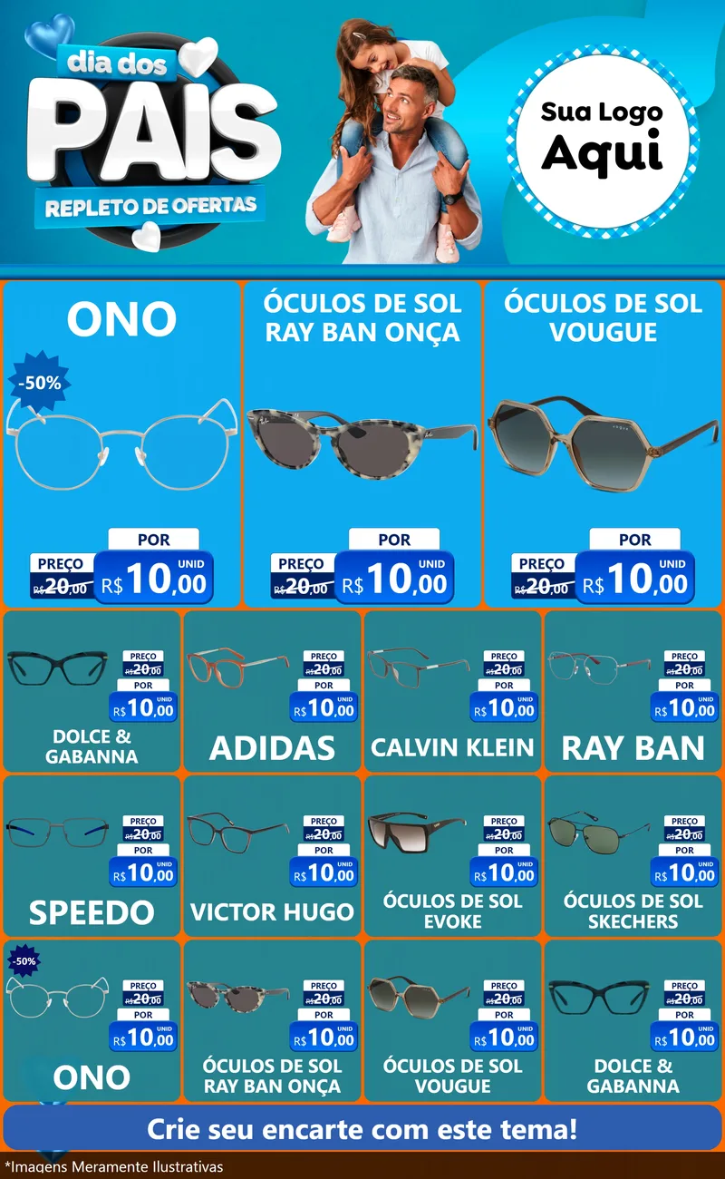 Modelo de Encarte para Encarte Grande com o tema Dia Dos Pais Repleto de Ofertas para Óticas
