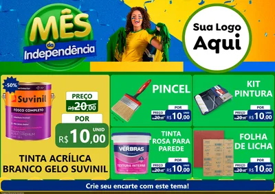 Modelo de Encarte para Encarte A4 Horizontal com o tema Mês da Independência para Tintas e Ferramentas