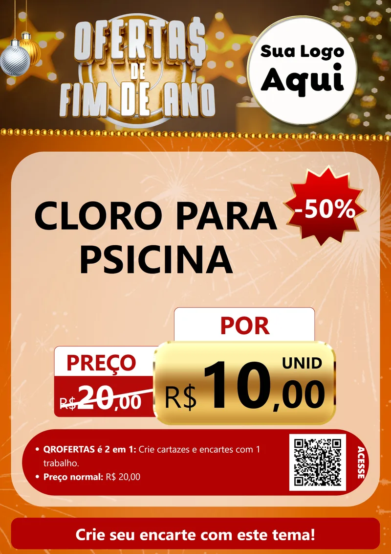 Modelo de Cartaz para Cartaz A4 Vertical com o tema Ofertas de Fim de Ano para Produtos para Piscina