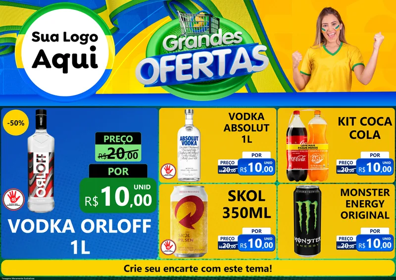 Modelo de Encarte para Encarte A4 Horizontal com o tema Grandes Ofertas para Distribuidora de bebidas