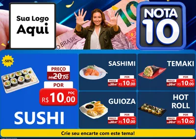 Modelo de Encarte para Encarte A4 Horizontal com o tema Nota 10 para Comida japonesa
