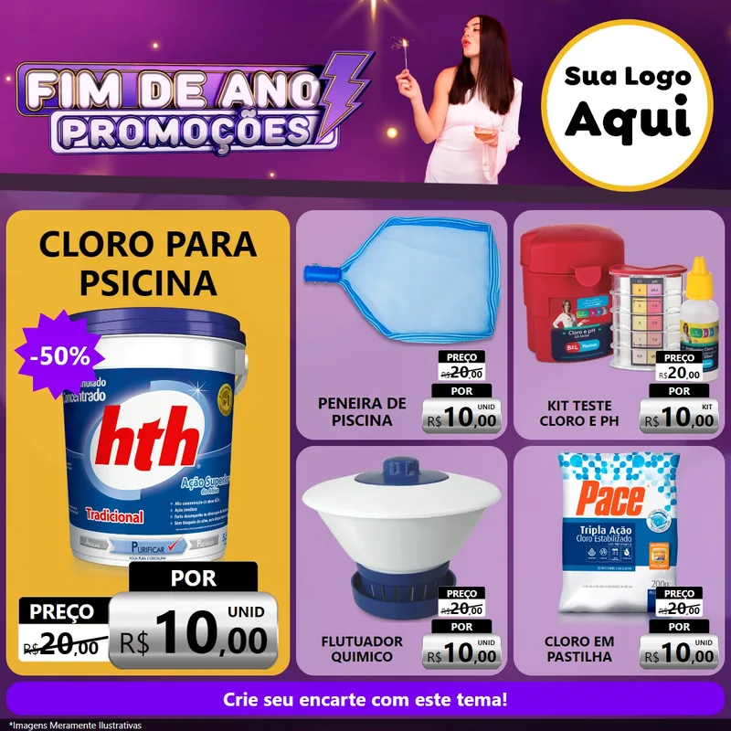 Modelo de Rede Social para Feed Facebook com o tema Fim de Ano Promoções para Produtos para Piscina