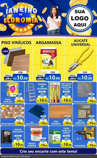Modelo de Encarte para Encarte Grande com o tema Janeiro da Economia para Material para Construção