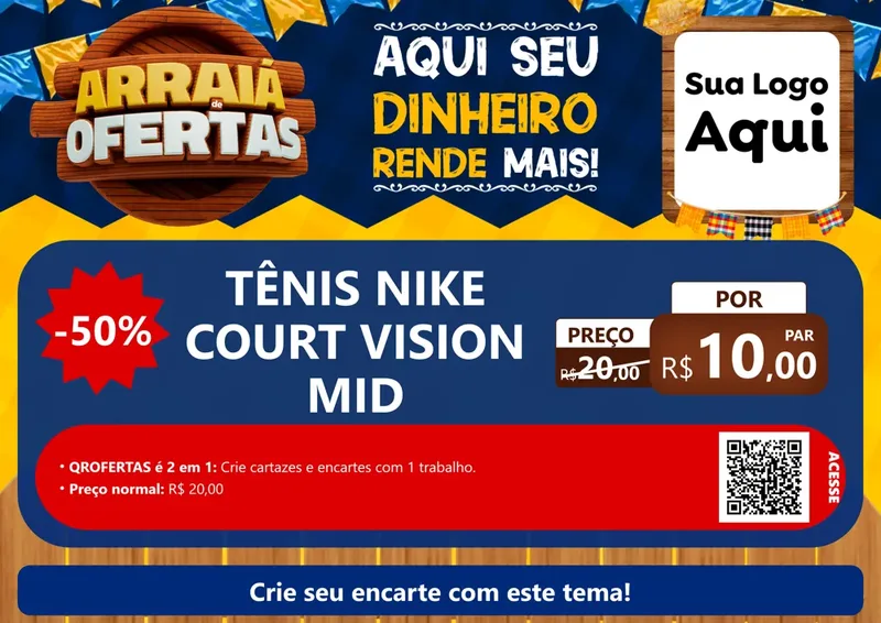 Modelo de Cartaz para Cartaz A4 Horizontal com o tema Arraiá de Ofertas - Junina para Calçados