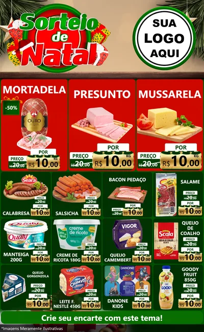 Modelo de Encarte para Encarte Grande com o tema Sorteio de Natal para Frios e Laticínios