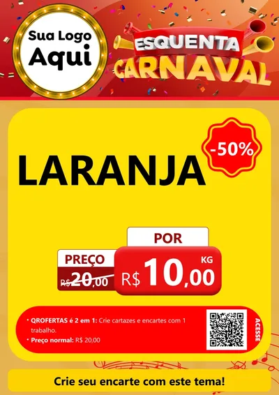Modelo de Cartaz para Cartaz A4 Vertical com o tema Esquenta Carnaval para Hortifrúti