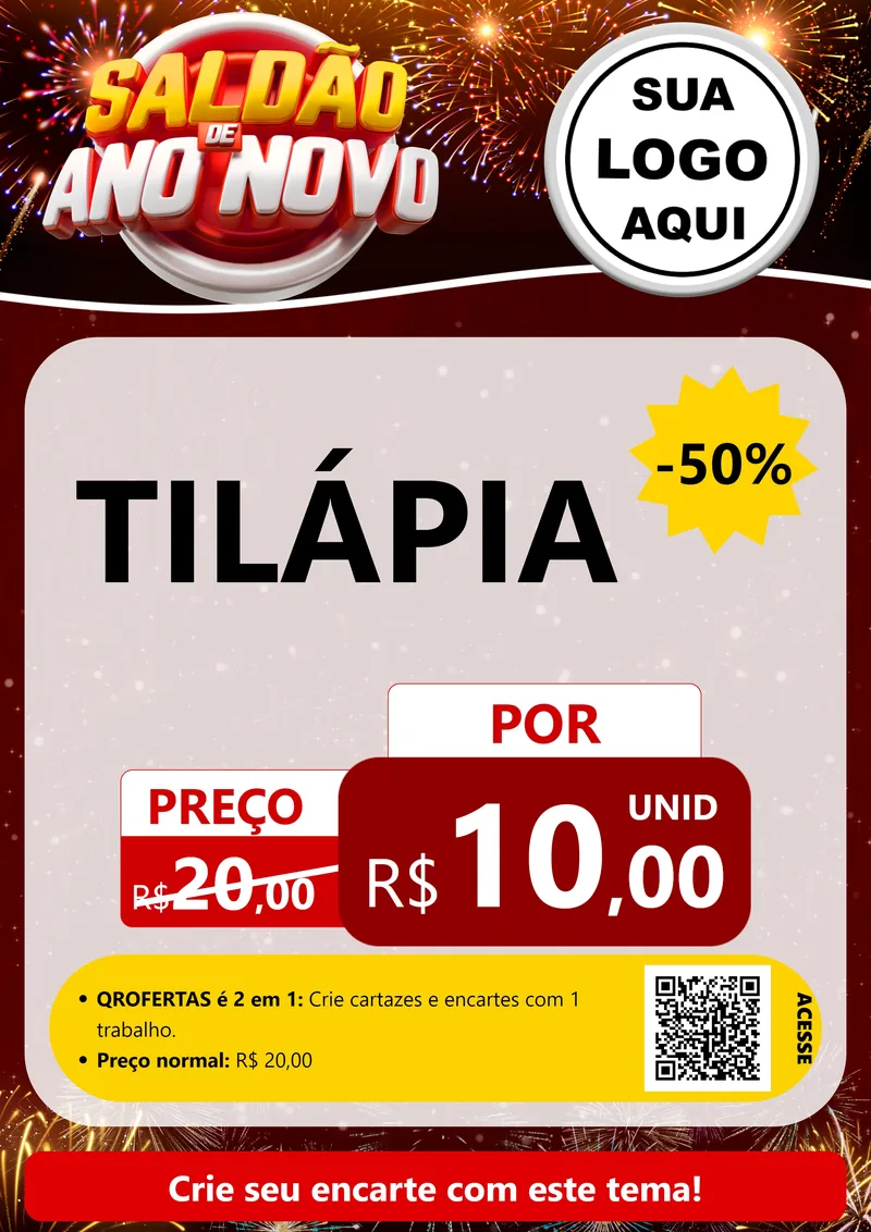 Modelo de Cartaz para Cartaz A4 Vertical com o tema Saldão de Ano Novo para Peixaria